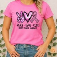 Breast Cancer Peace Love Cure Pink Ribbon Awareness Women's T-Shirt thumb 2