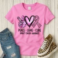 Breast Cancer Peace Love Cure Pink Ribbon Awareness Women's T-Shirt thumb 3