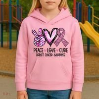 Breast Cancer Peace Love Cure Pink Ribbon Awareness Kids Hoodie thumb 3