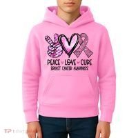 Breast Cancer Peace Love Cure Pink Ribbon Awareness Kids Hoodie thumb 4
