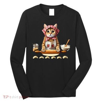 Babushka Cat Pierogi Making Polish Cat Long Sleeve Shirt