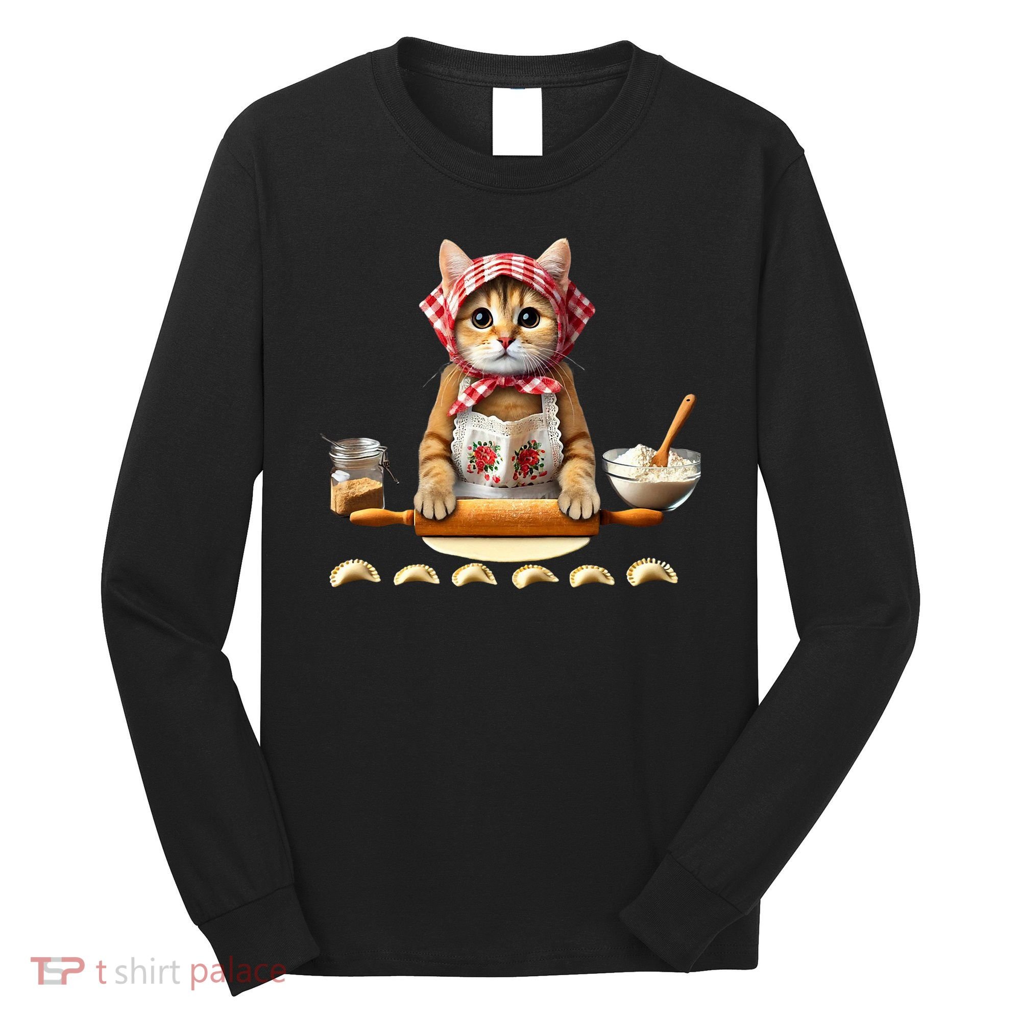 Babushka Cat Pierogi Making Polish Cat Long Sleeve Shirt