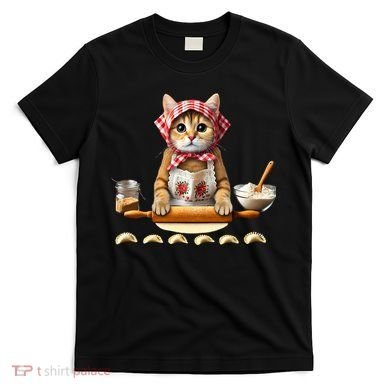 Babushka Cat Pierogi Making Polish Cat T-Shirt