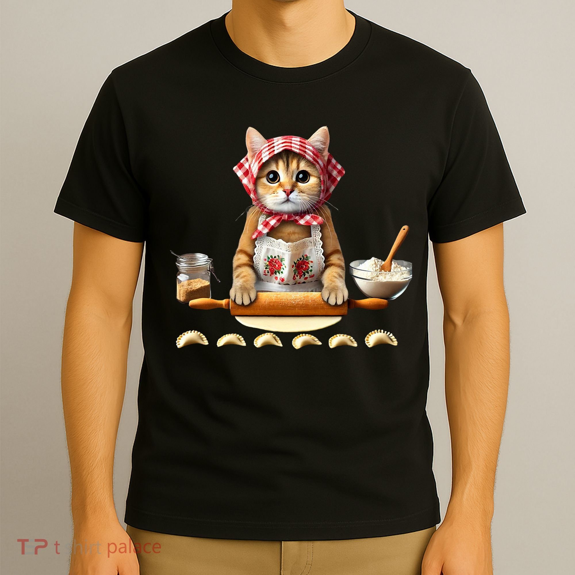 Babushka Cat Pierogi Making Polish Cat T-Shirt