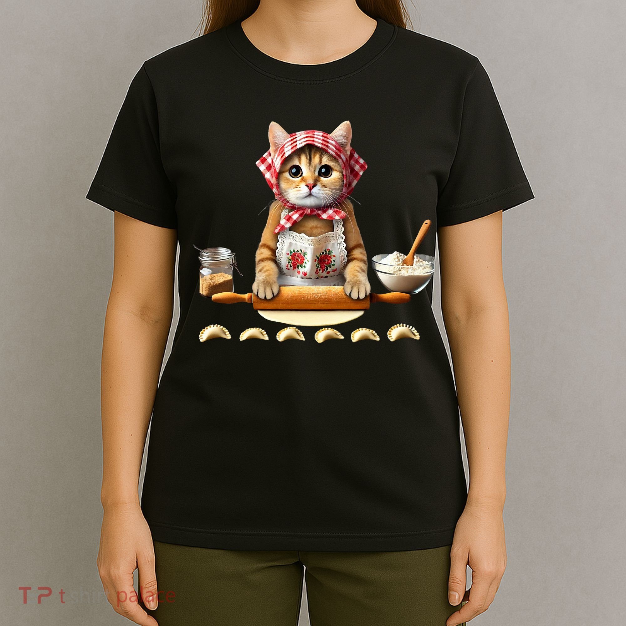 Babushka Cat Pierogi Making Polish Cat T-Shirt