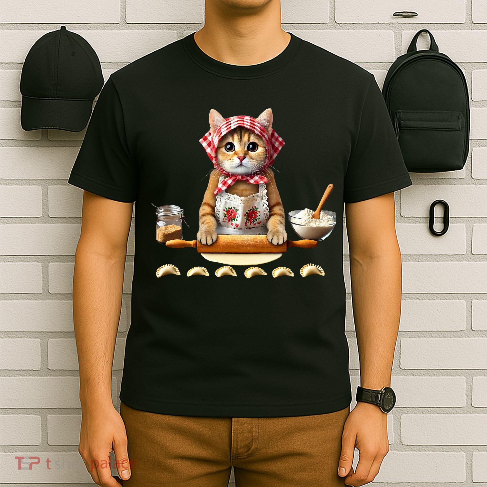 Babushka Cat Pierogi Making Polish Cat T-Shirt