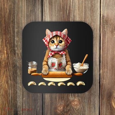 Babushka Cat Pierogi Making Polish Cat Coaster
