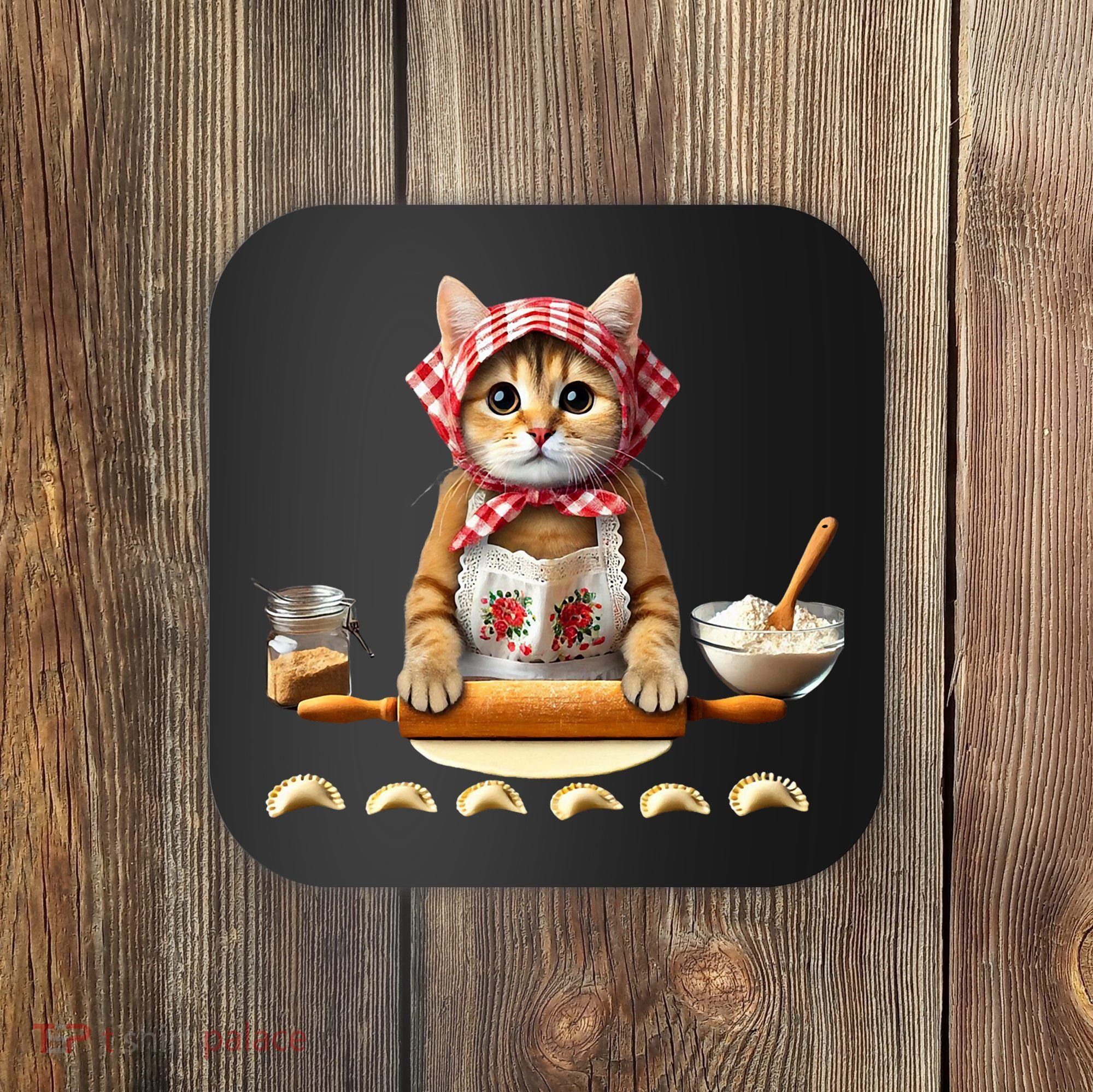 Babushka Cat Pierogi Making Polish Cat Coaster