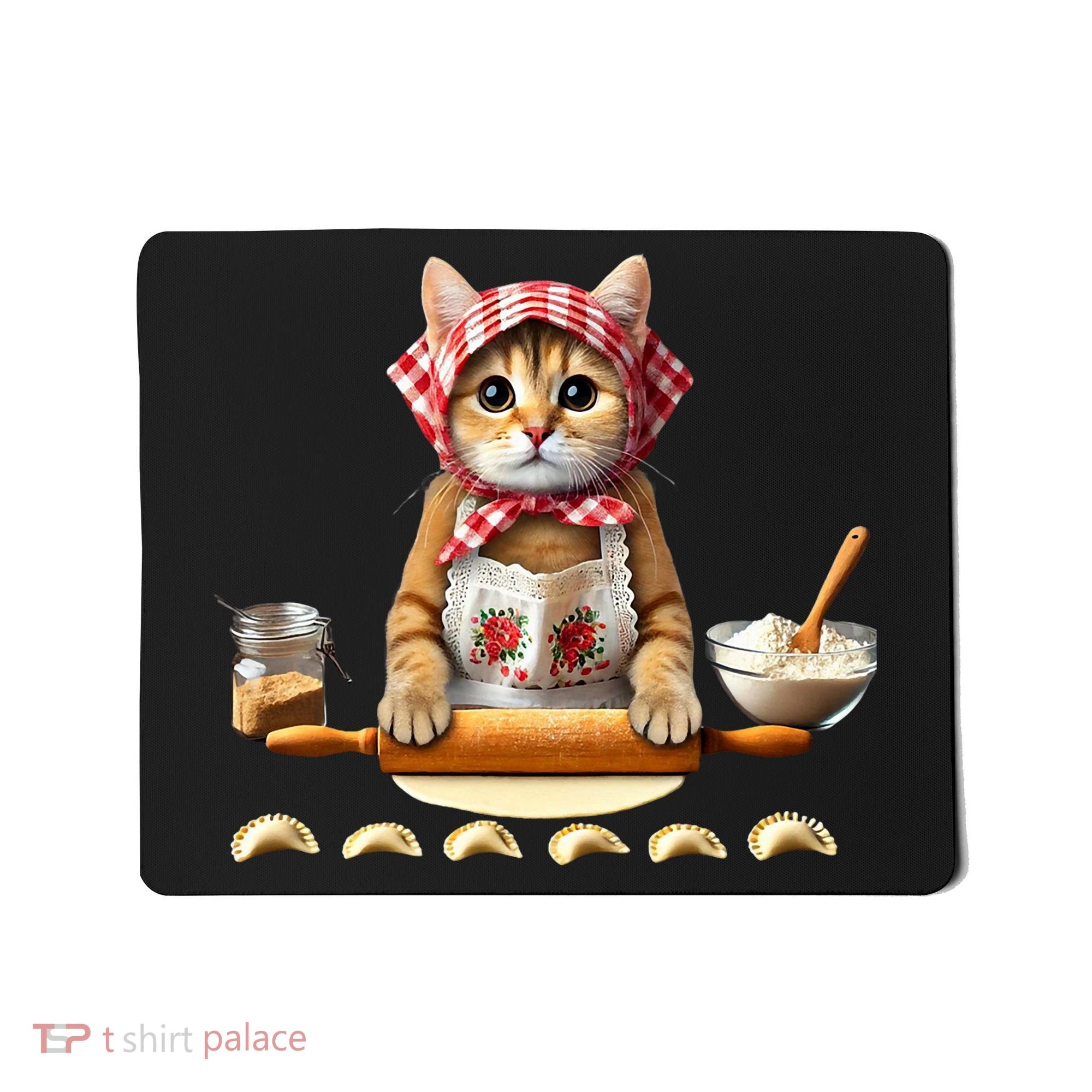 Babushka Cat Pierogi Making Polish Cat Mousepad