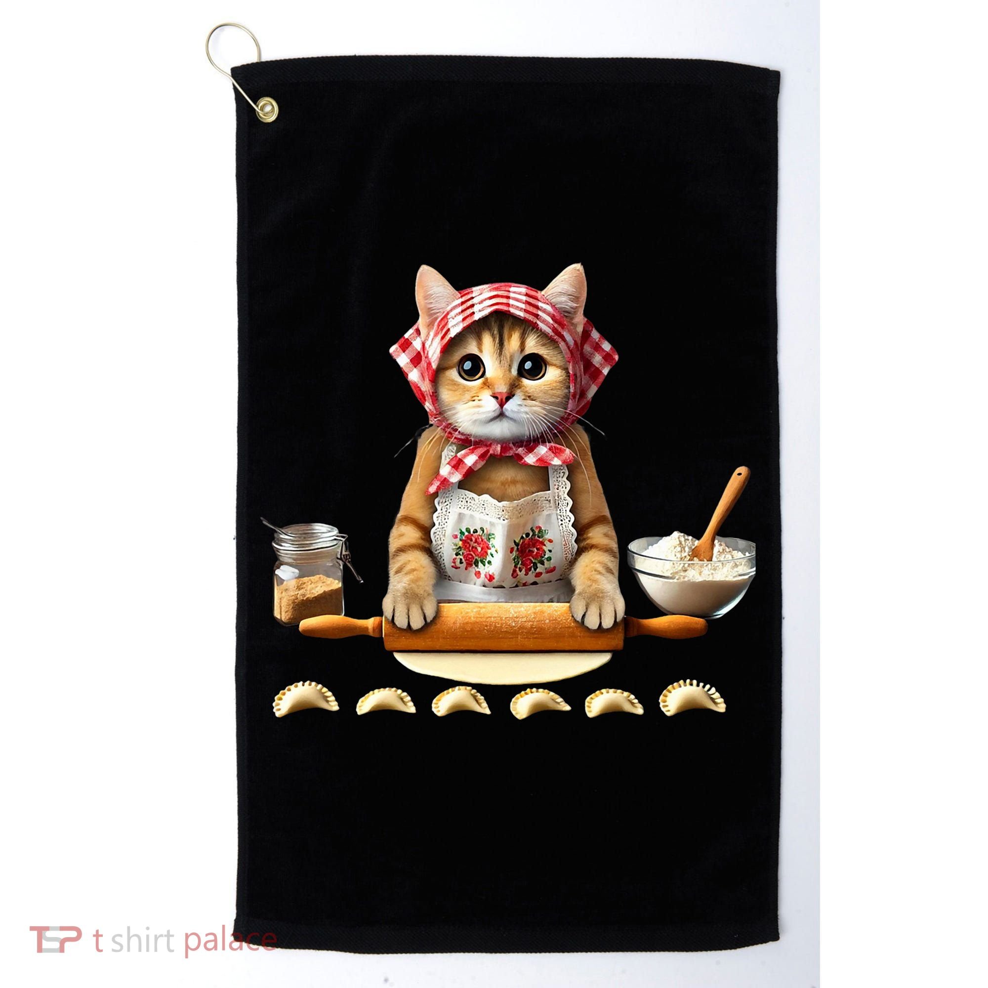 Babushka Cat Pierogi Making Polish Cat Golf Towel