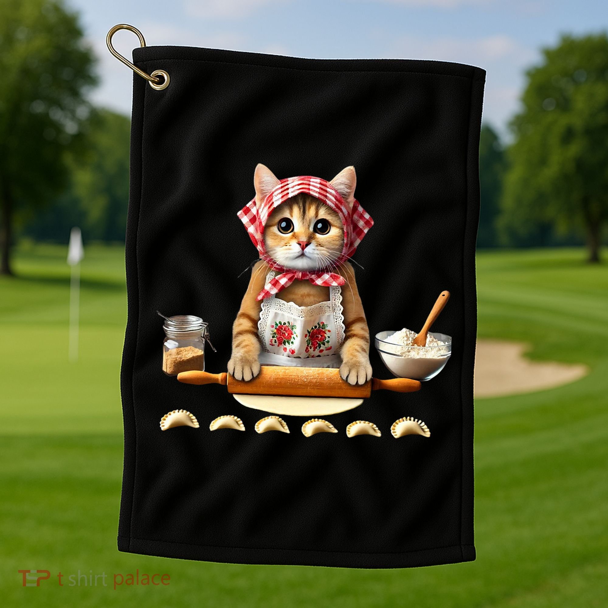 Babushka Cat Pierogi Making Polish Cat Golf Towel