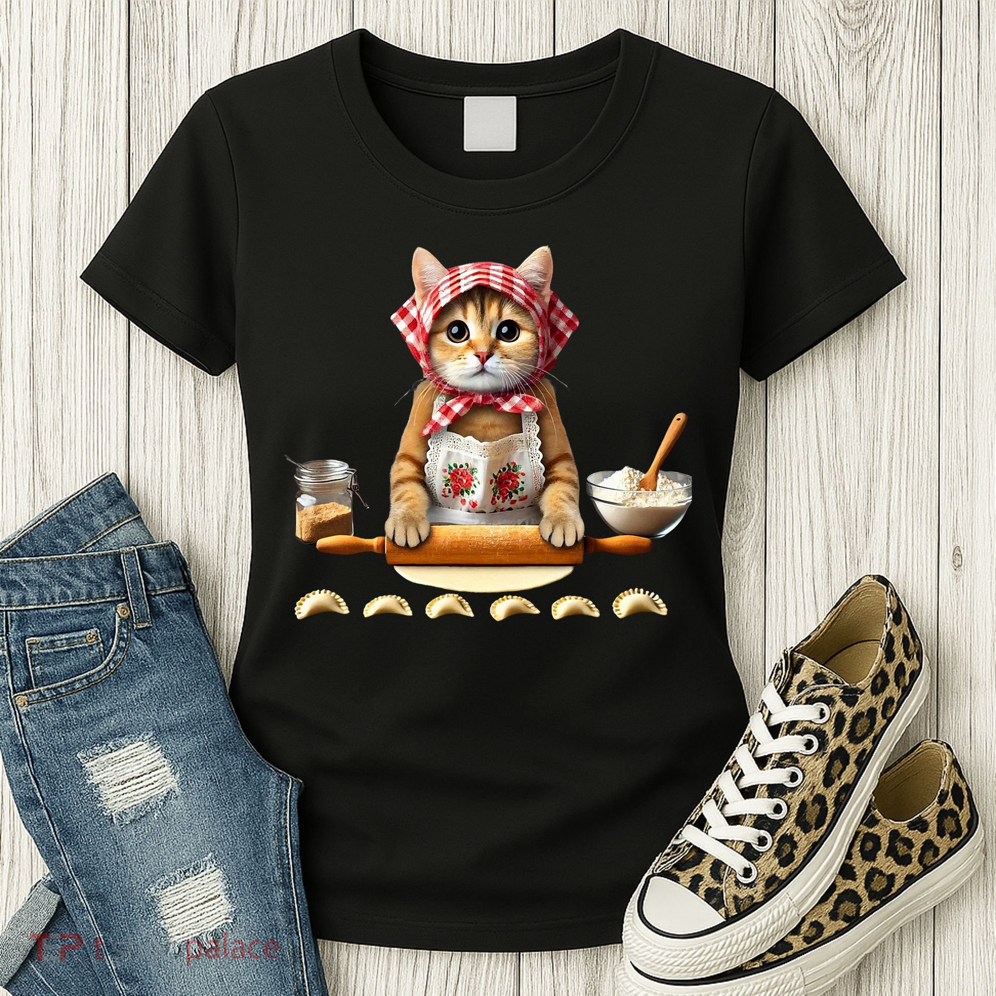 Babushka Cat Pierogi Making Polish Cat Women's T-Shirt