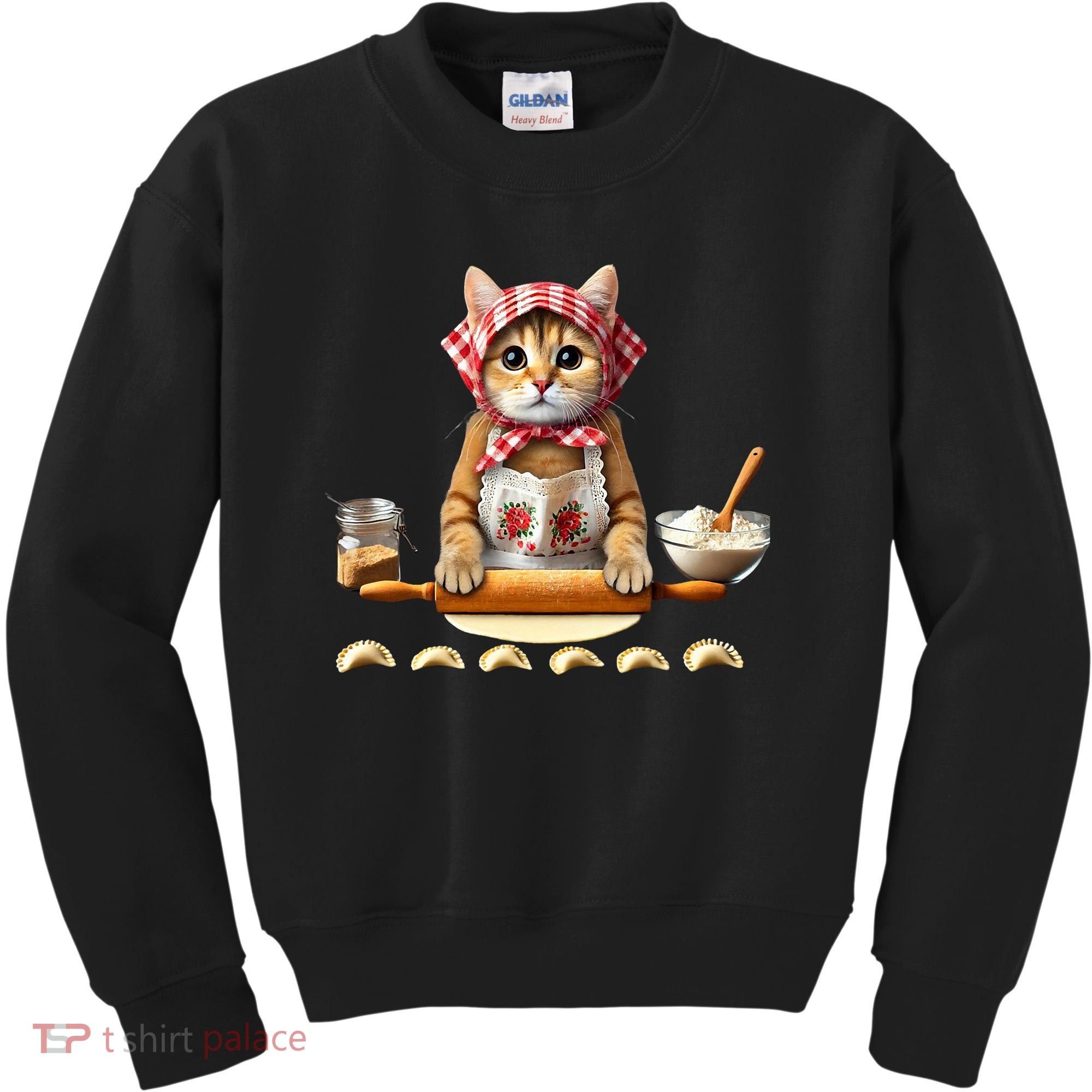 Babushka Cat Pierogi Making Polish Cat Kids Sweatshirt