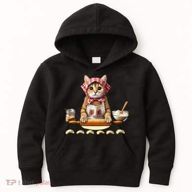 Babushka Cat Pierogi Making Polish Cat Kids Hoodie