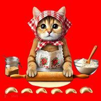 Babushka Cat Pierogi Making Polish Cat Santa Hat thumb 1