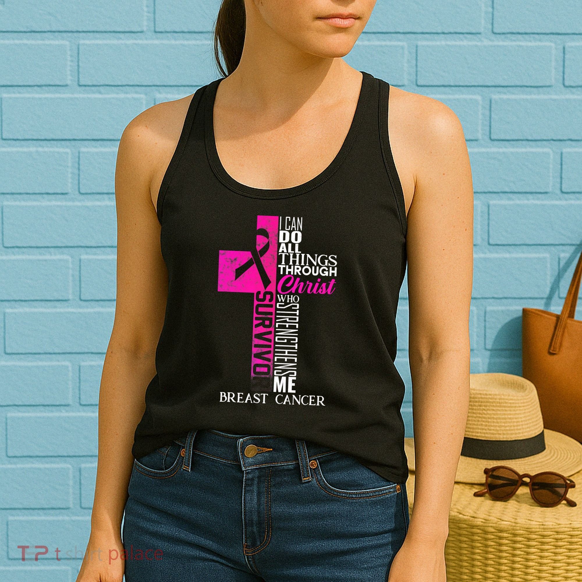 Breast Cancer Pink Ribbon Survivor For Christian Cross Women's Tank Top
