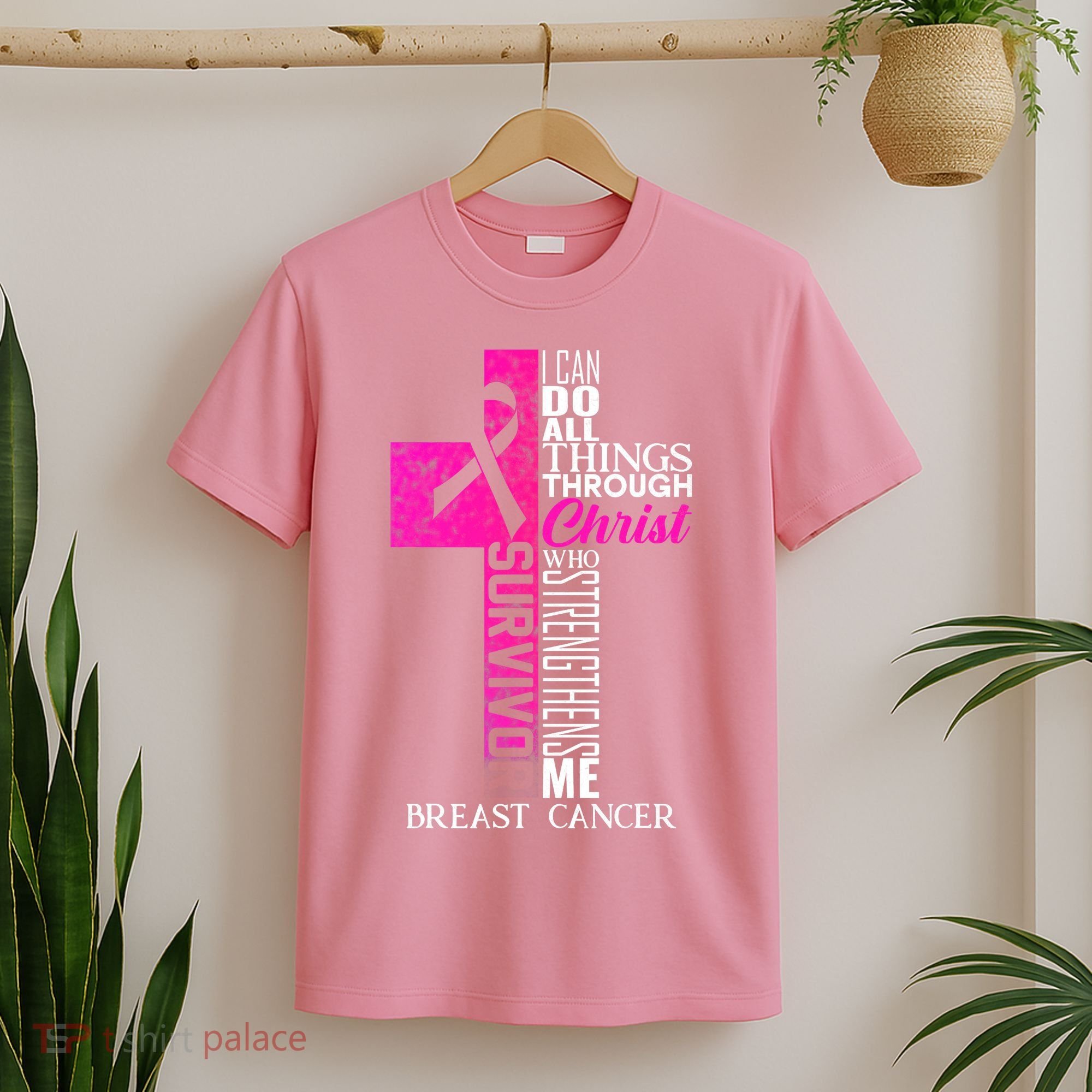 Breast Cancer Pink Ribbon Survivor For Christian Cross T-Shirt