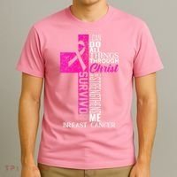 Breast Cancer Pink Ribbon Survivor For Christian Cross T-Shirt thumb 3