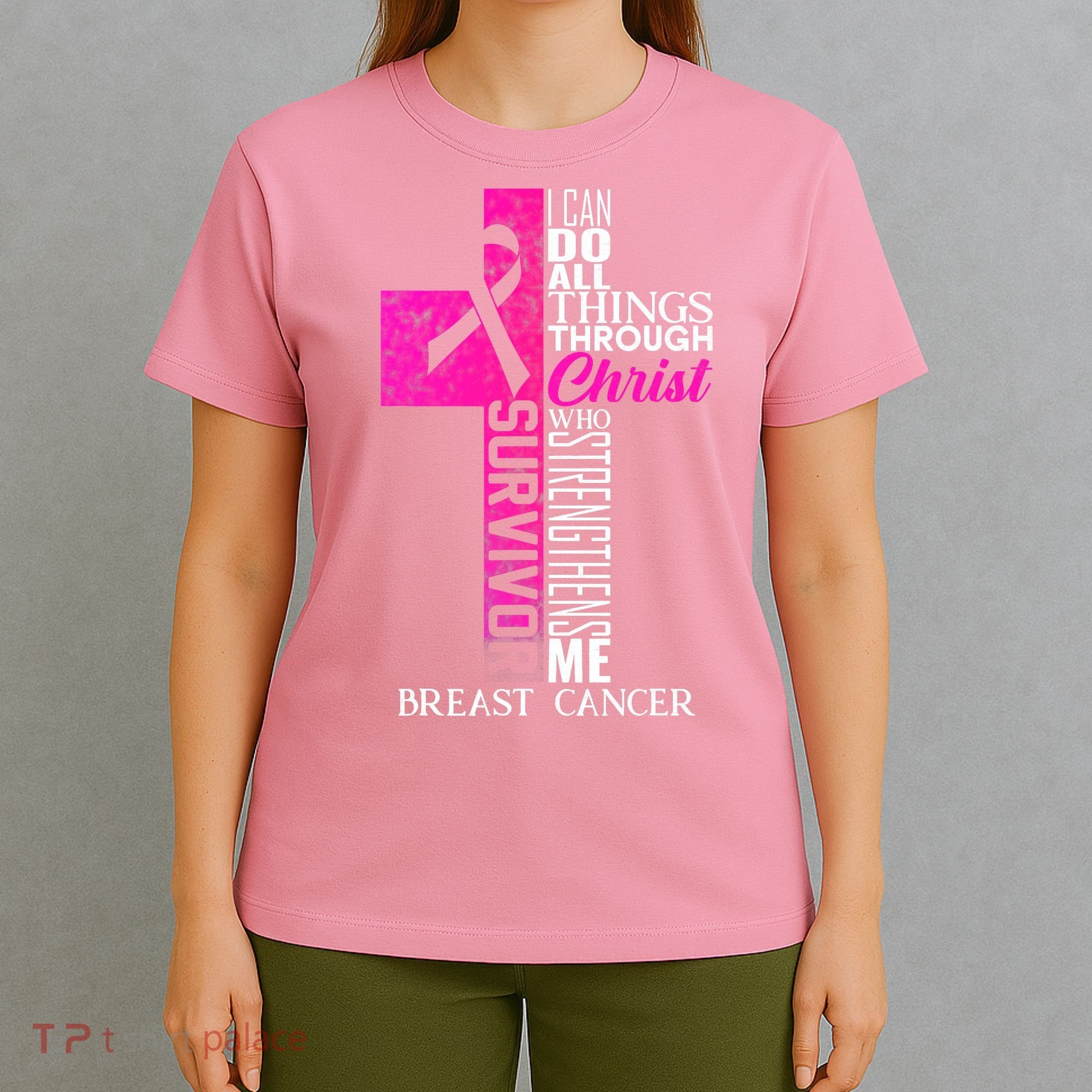 Breast Cancer Pink Ribbon Survivor For Christian Cross T-Shirt