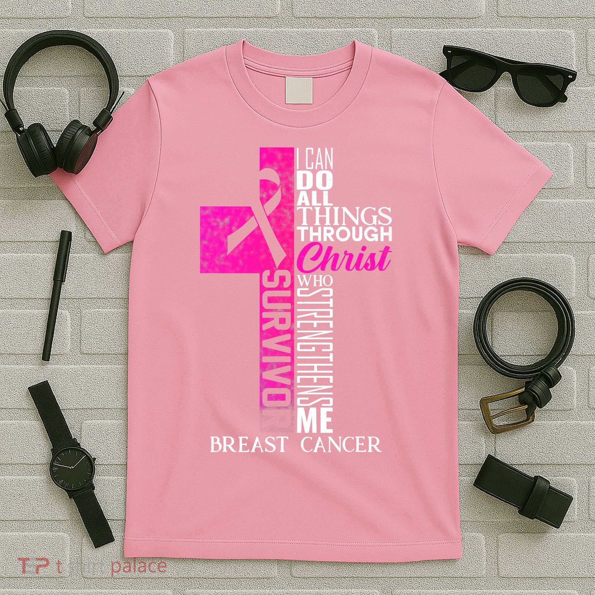 Breast Cancer Pink Ribbon Survivor For Christian Cross T-Shirt