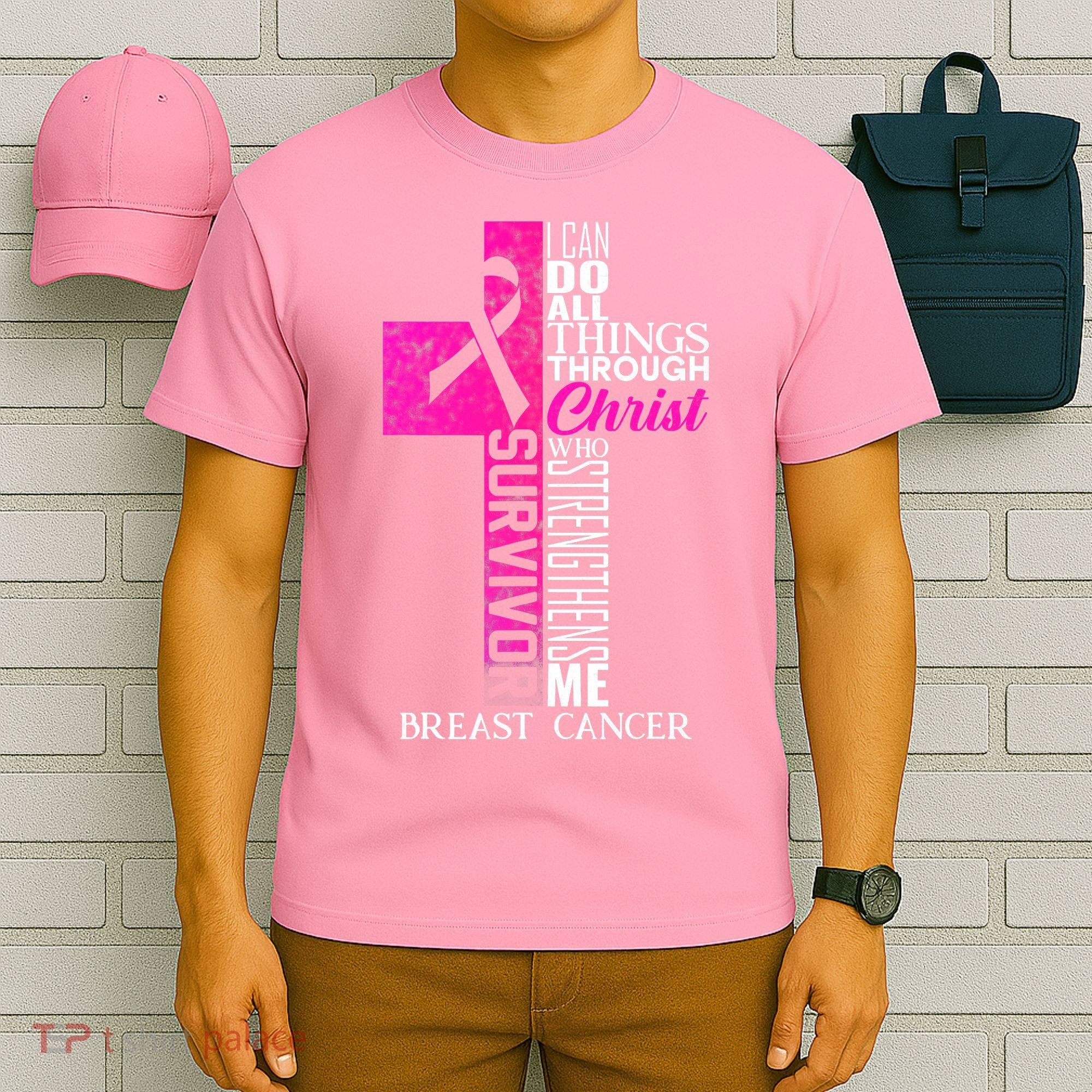 Breast Cancer Pink Ribbon Survivor For Christian Cross T-Shirt