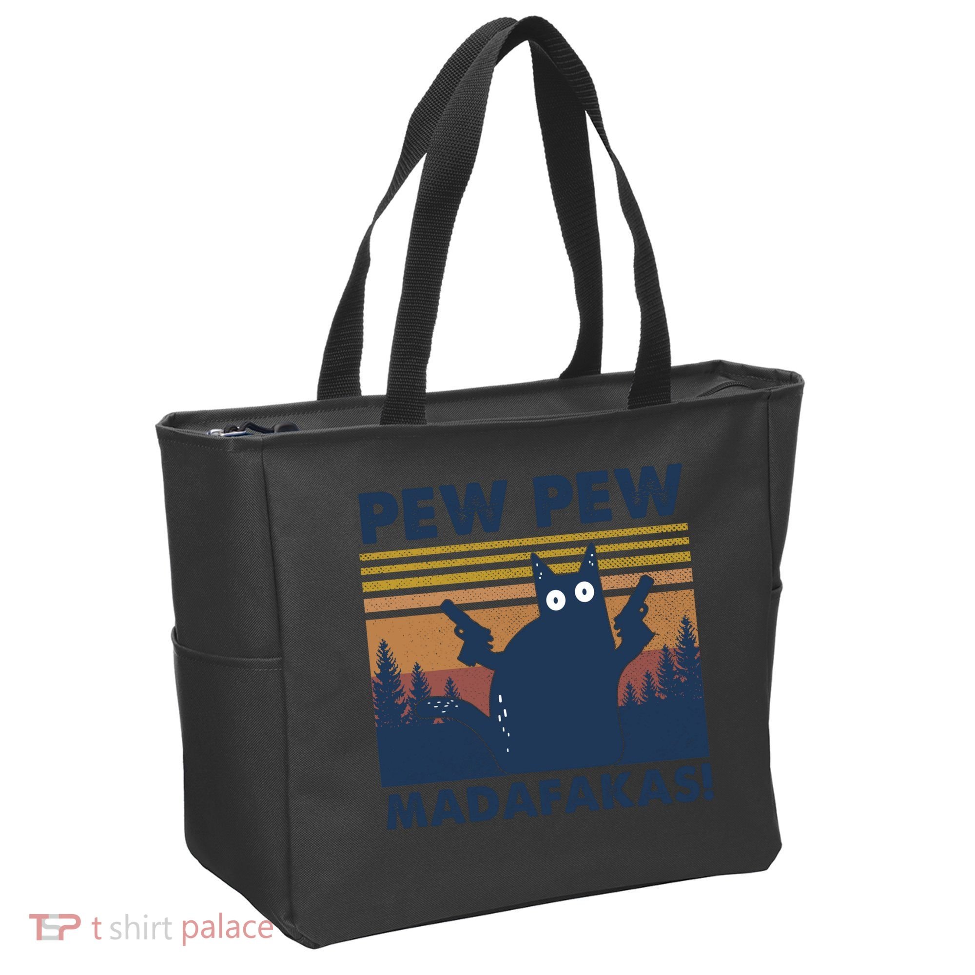 Black Cat Pew Pew Madafakas Tote Bag