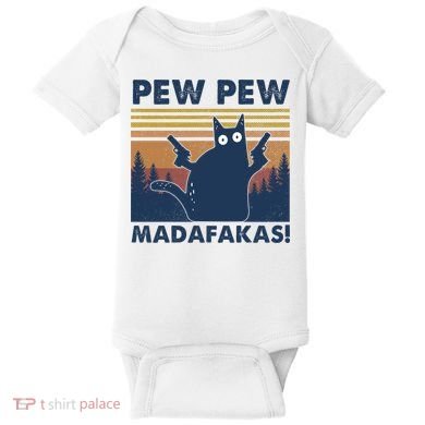 Black Cat Pew Pew Madafakas Baby Bodysuit