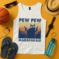 Black Cat Pew Pew Madafakas Tank Top thumb 4