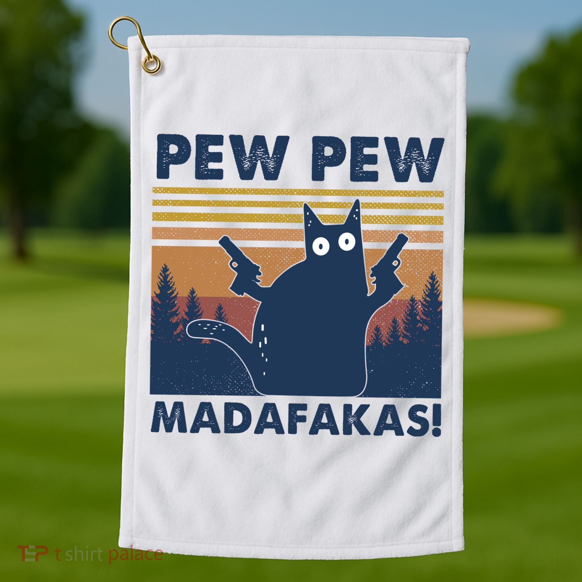 Black Cat Pew Pew Madafakas Golf Towel