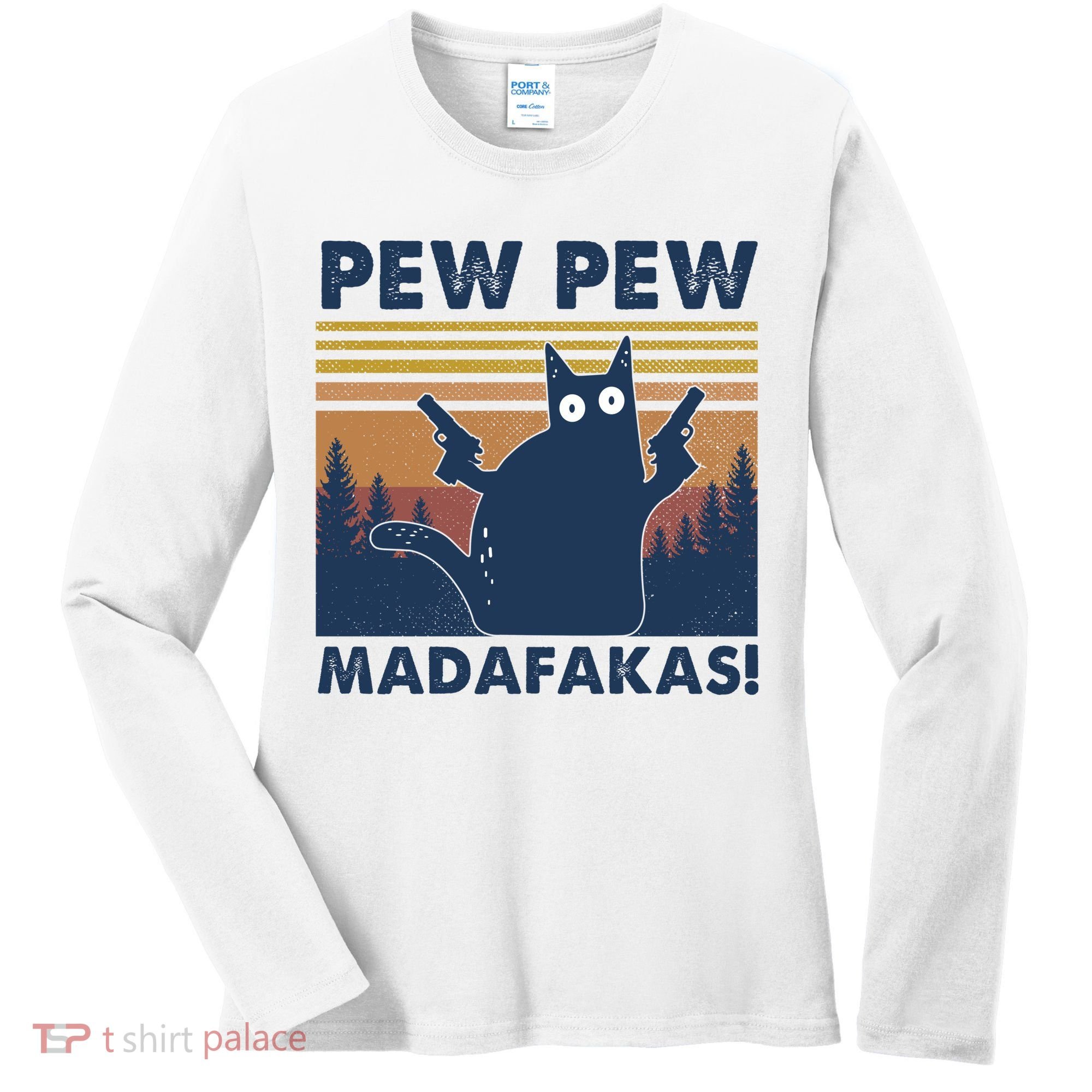 Black Cat Pew Pew Madafakas Women's Long Sleeve Shirt