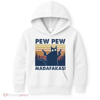 Black Cat Pew Pew Madafakas Kids Hoodie