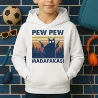 Black Cat Pew Pew Madafakas Kids Hoodie thumb 2