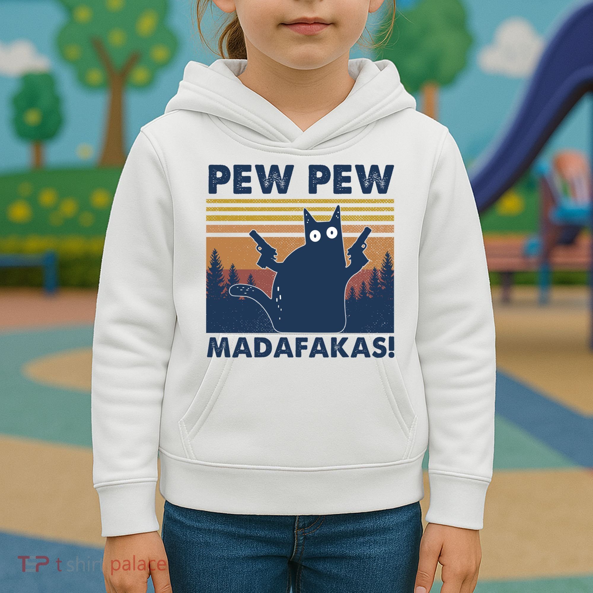 Black Cat Pew Pew Madafakas Kids Hoodie