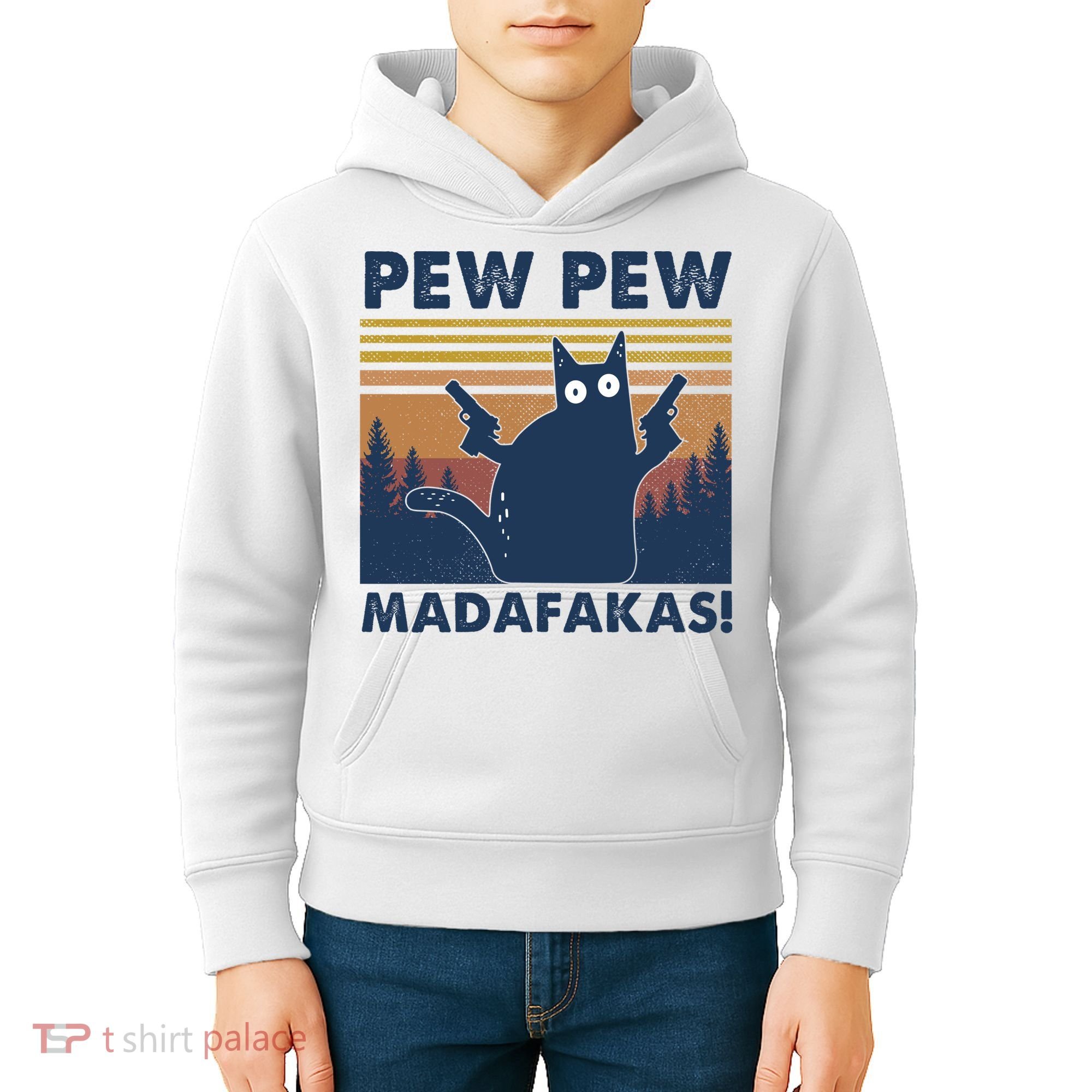 Black Cat Pew Pew Madafakas Kids Hoodie