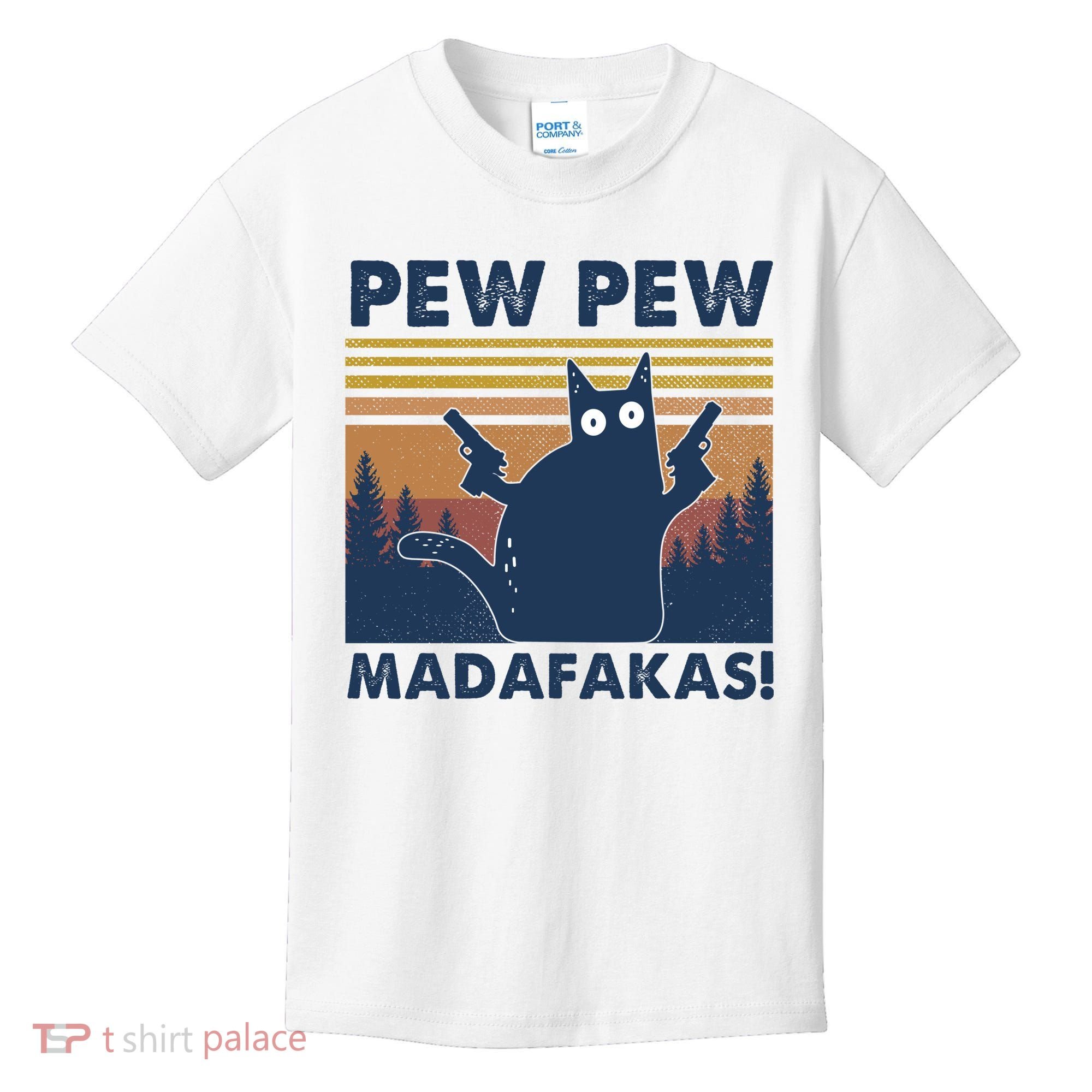 Black Cat Pew Pew Madafakas Kids T-Shirt
