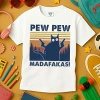 Black Cat Pew Pew Madafakas Kids T-Shirt thumb 3