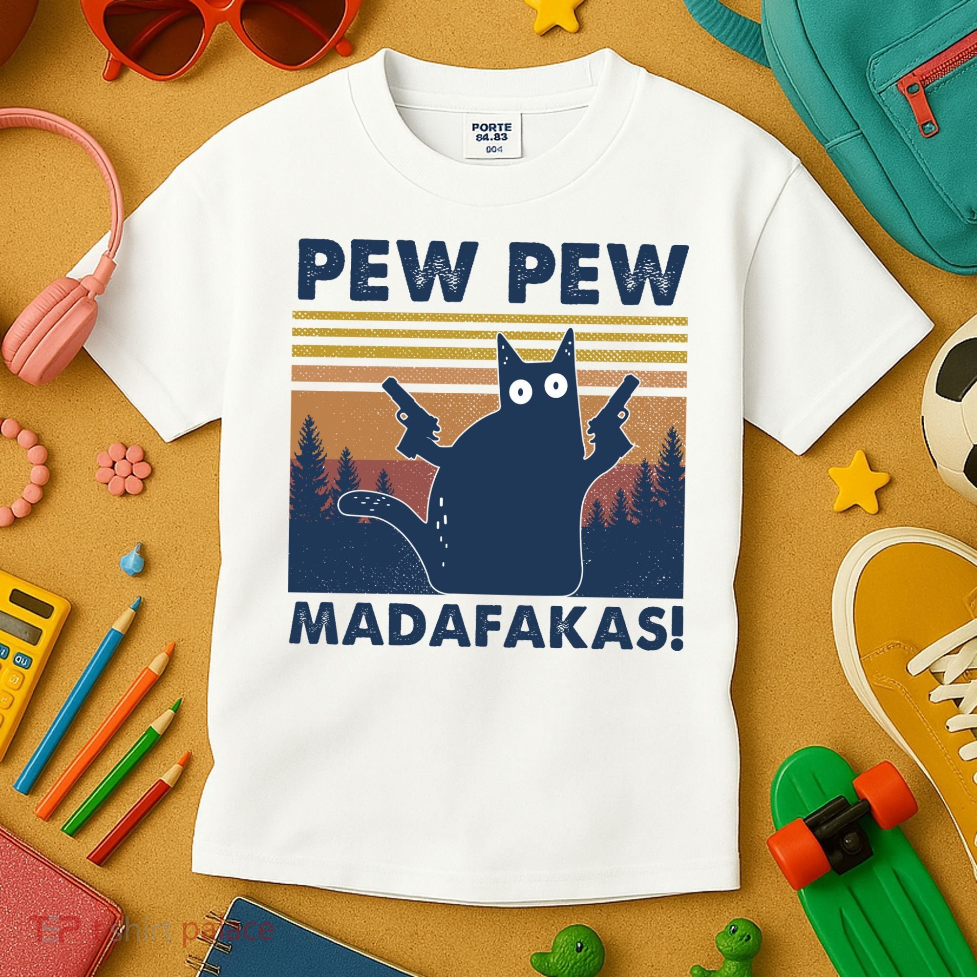 Black Cat Pew Pew Madafakas Kids T-Shirt
