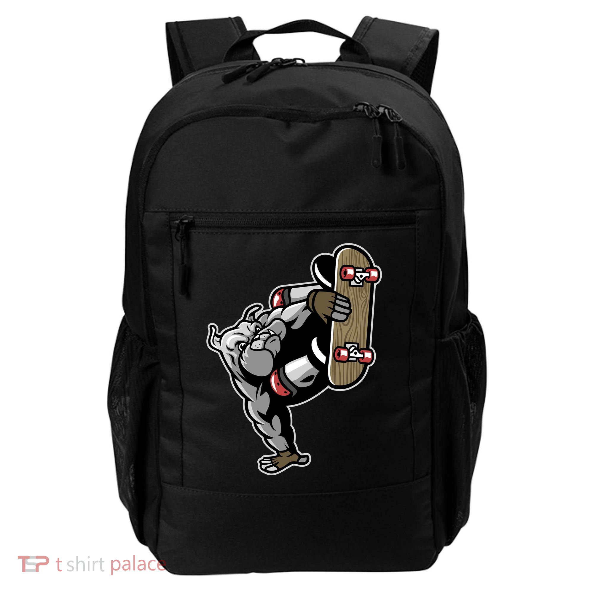 Bulldog Character Playing Skateboard Backpack