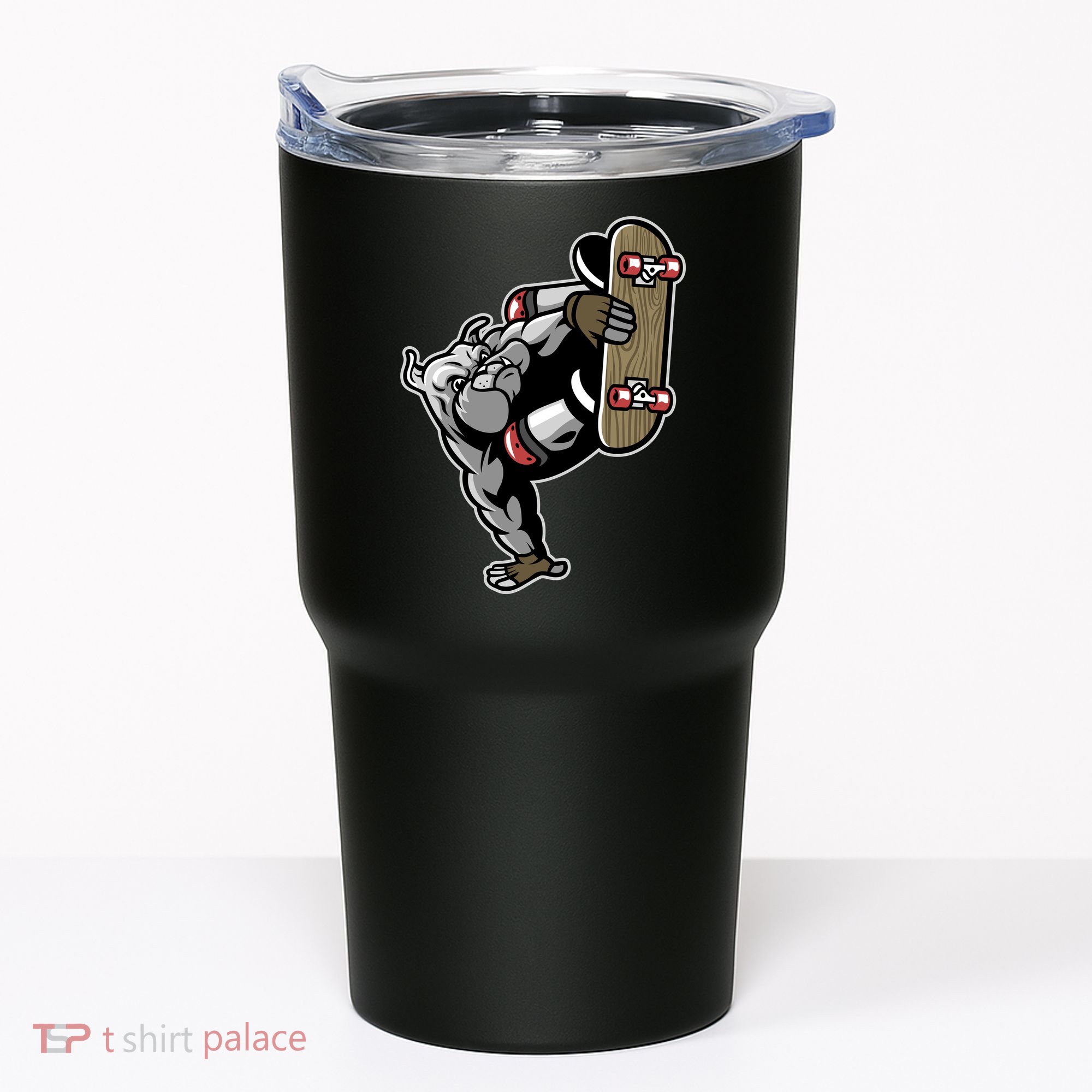 Bulldog Character Playing Skateboard Tumbler