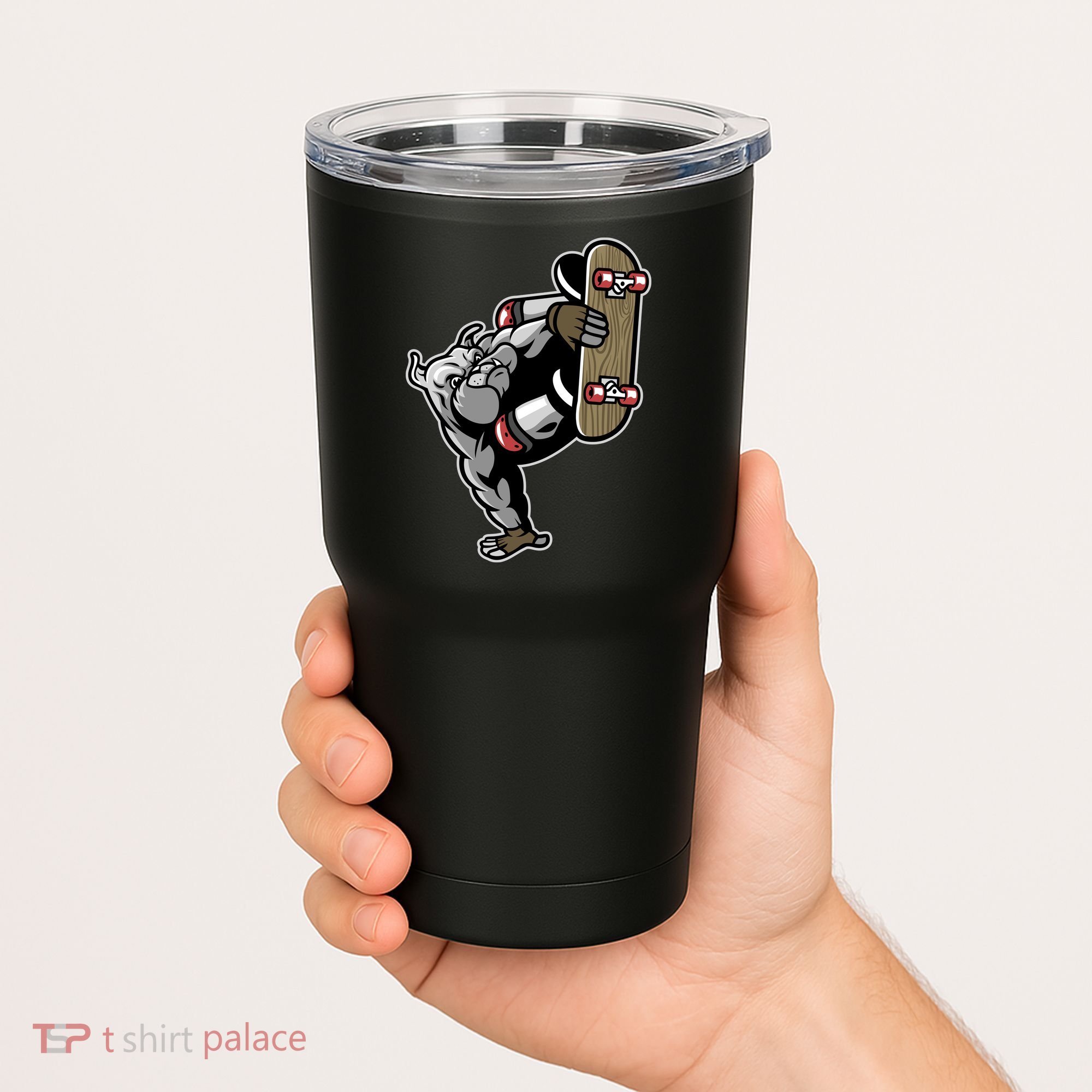 Bulldog Character Playing Skateboard Tumbler