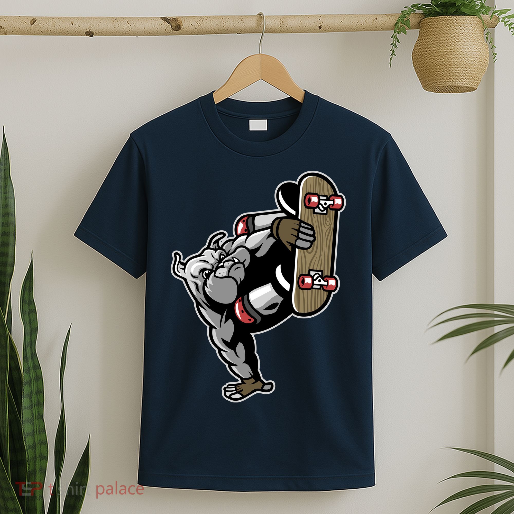 Bulldog Character Playing Skateboard T-Shirt