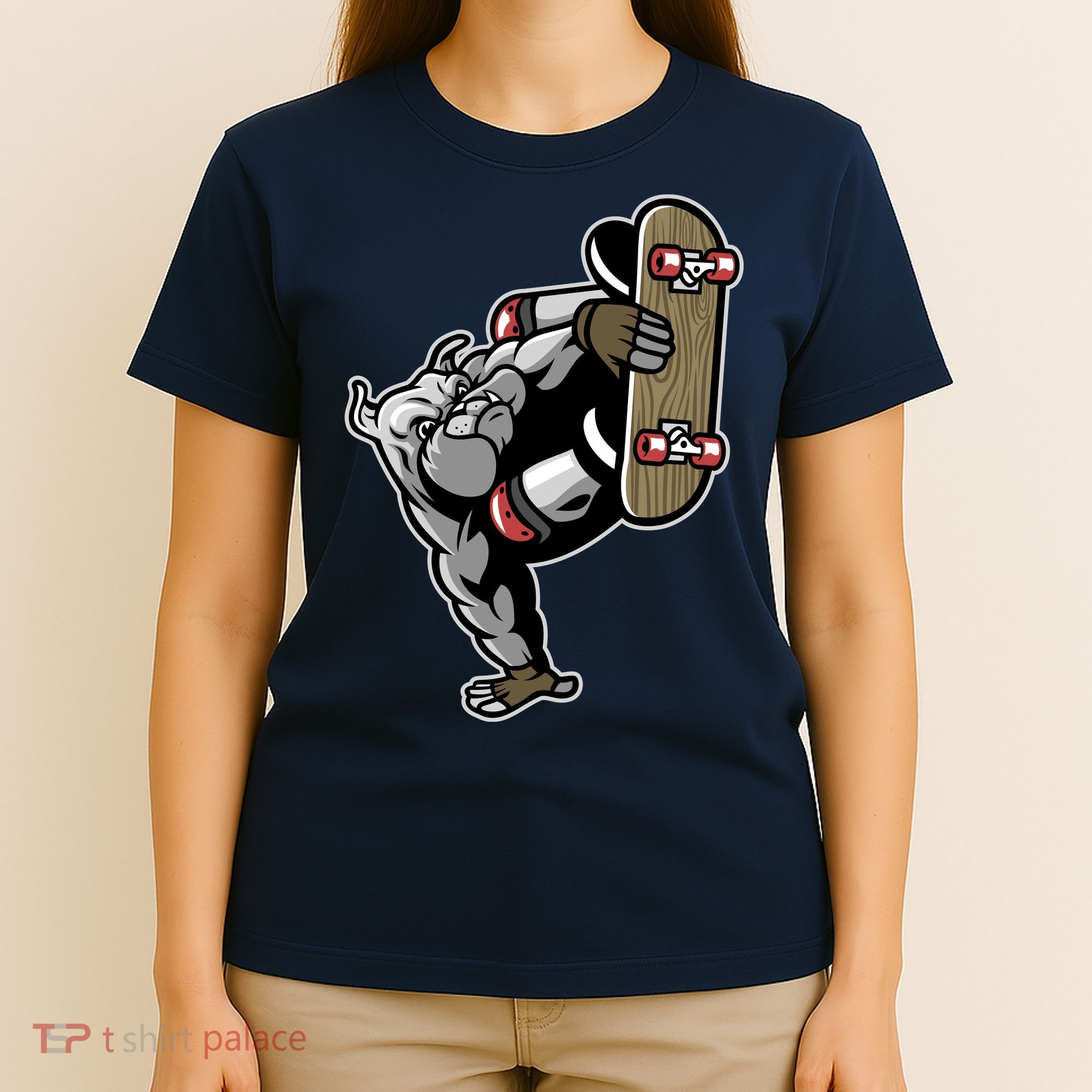 Bulldog Character Playing Skateboard T-Shirt