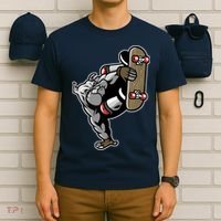 Bulldog Character Playing Skateboard T-Shirt thumb 6