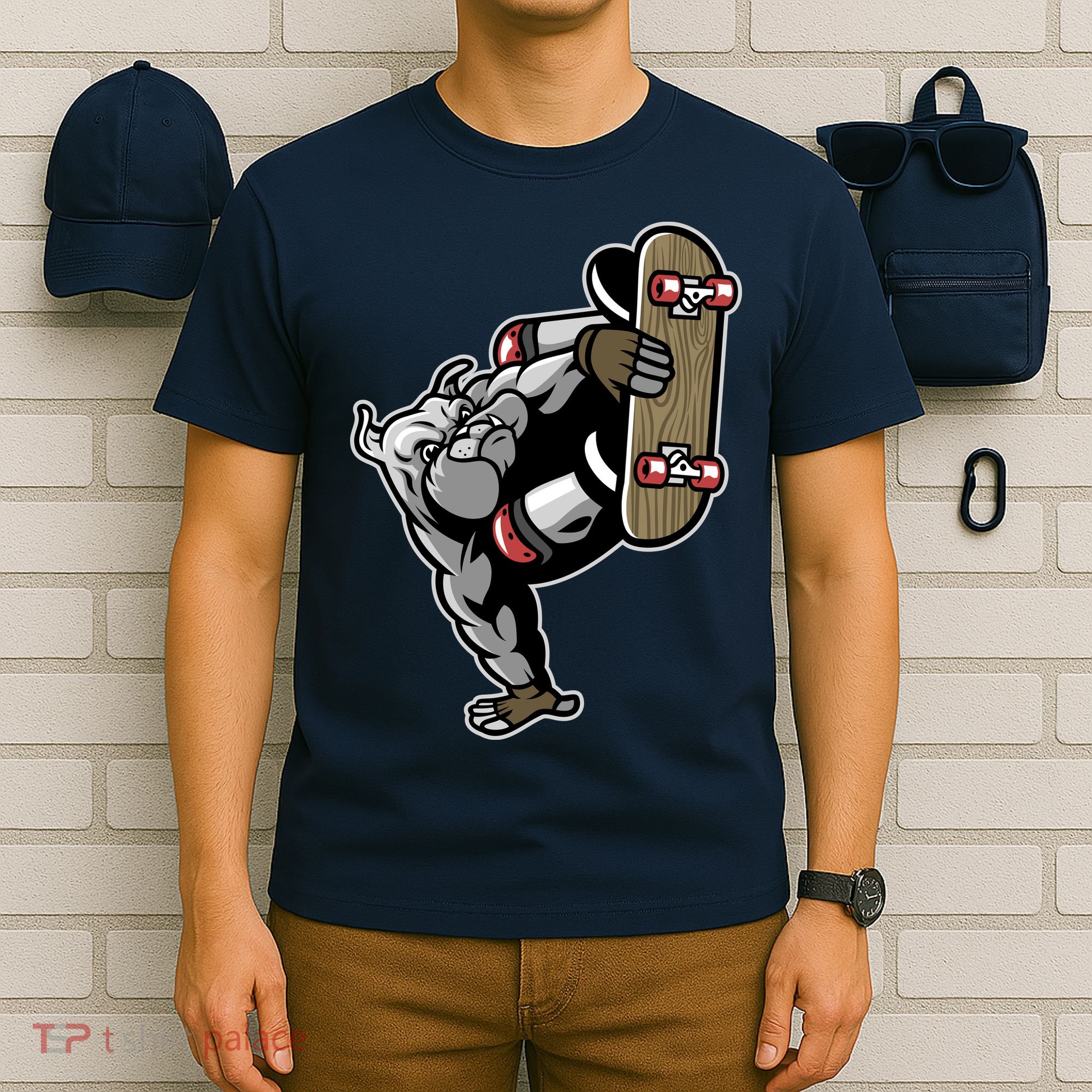 Bulldog Character Playing Skateboard T-Shirt