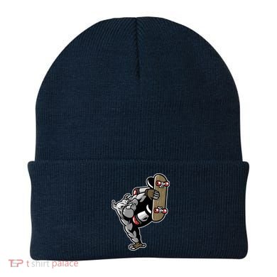 Bulldog Character Playing Skateboard Beanie