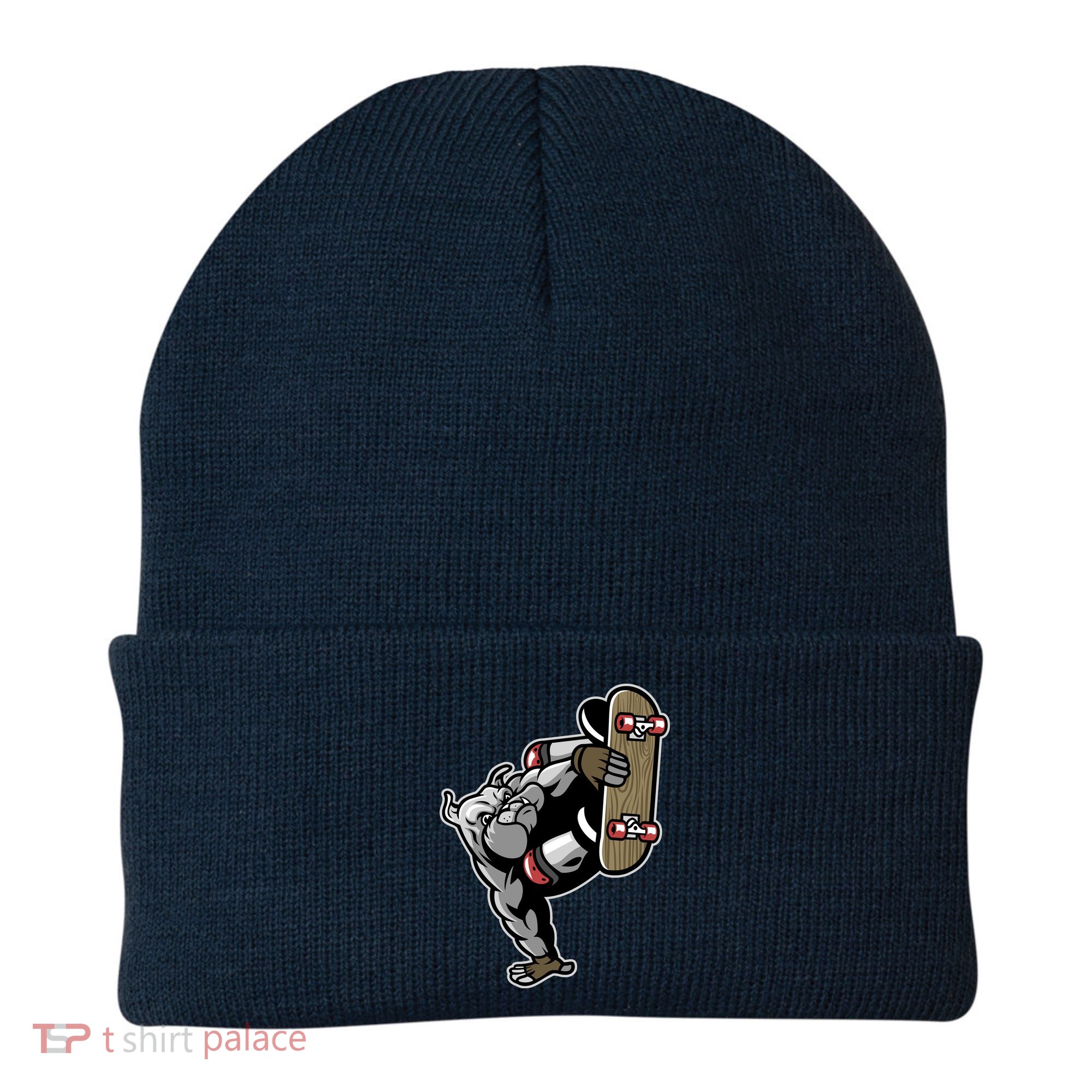 Bulldog Character Playing Skateboard Beanie