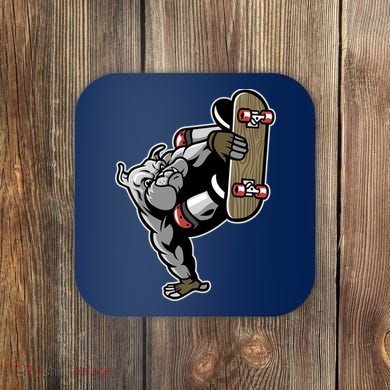 Bulldog Character Playing Skateboard Coaster