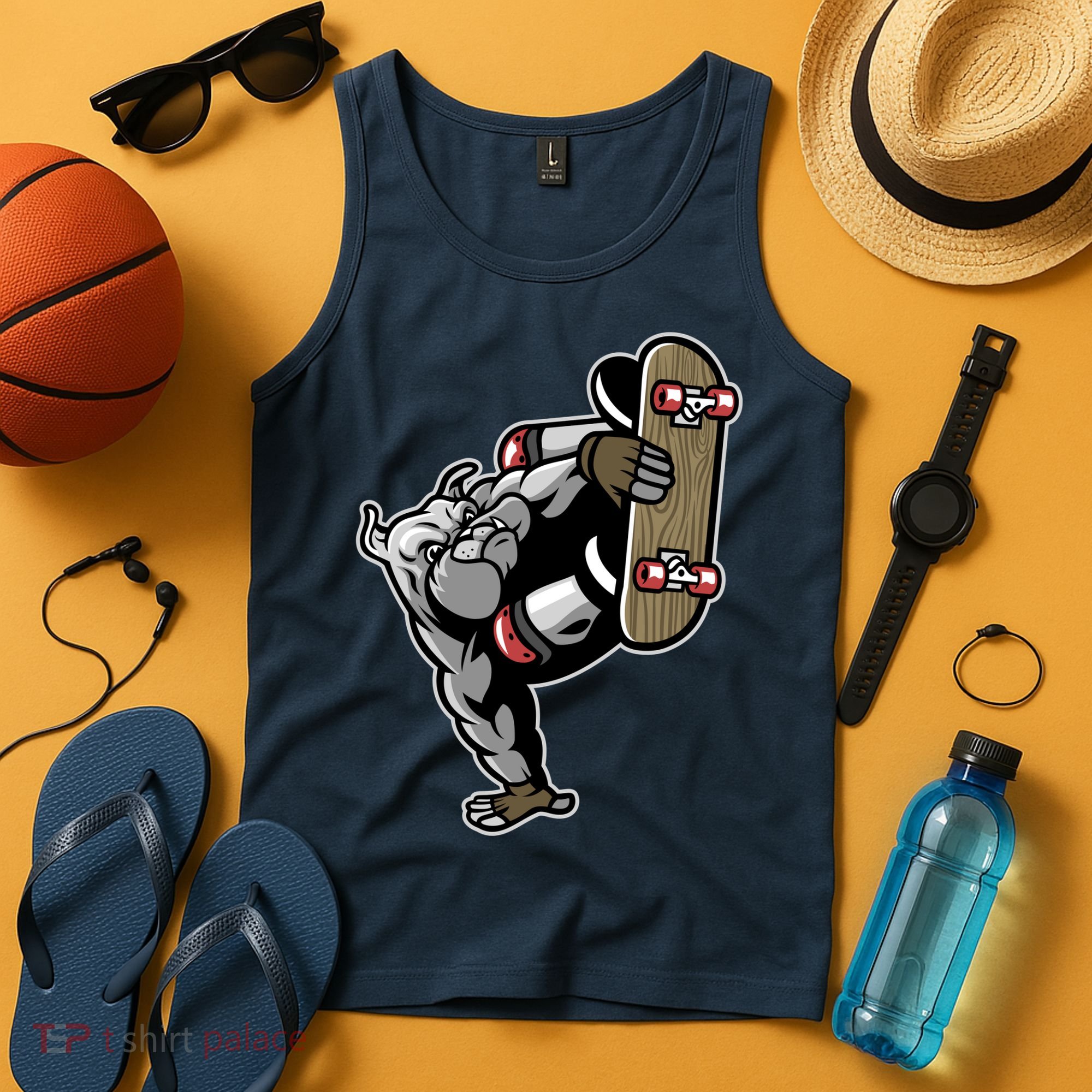 Bulldog Character Playing Skateboard Tank Top