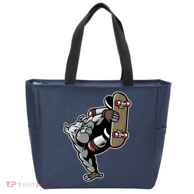 Bulldog Character Playing Skateboard Tote Bag