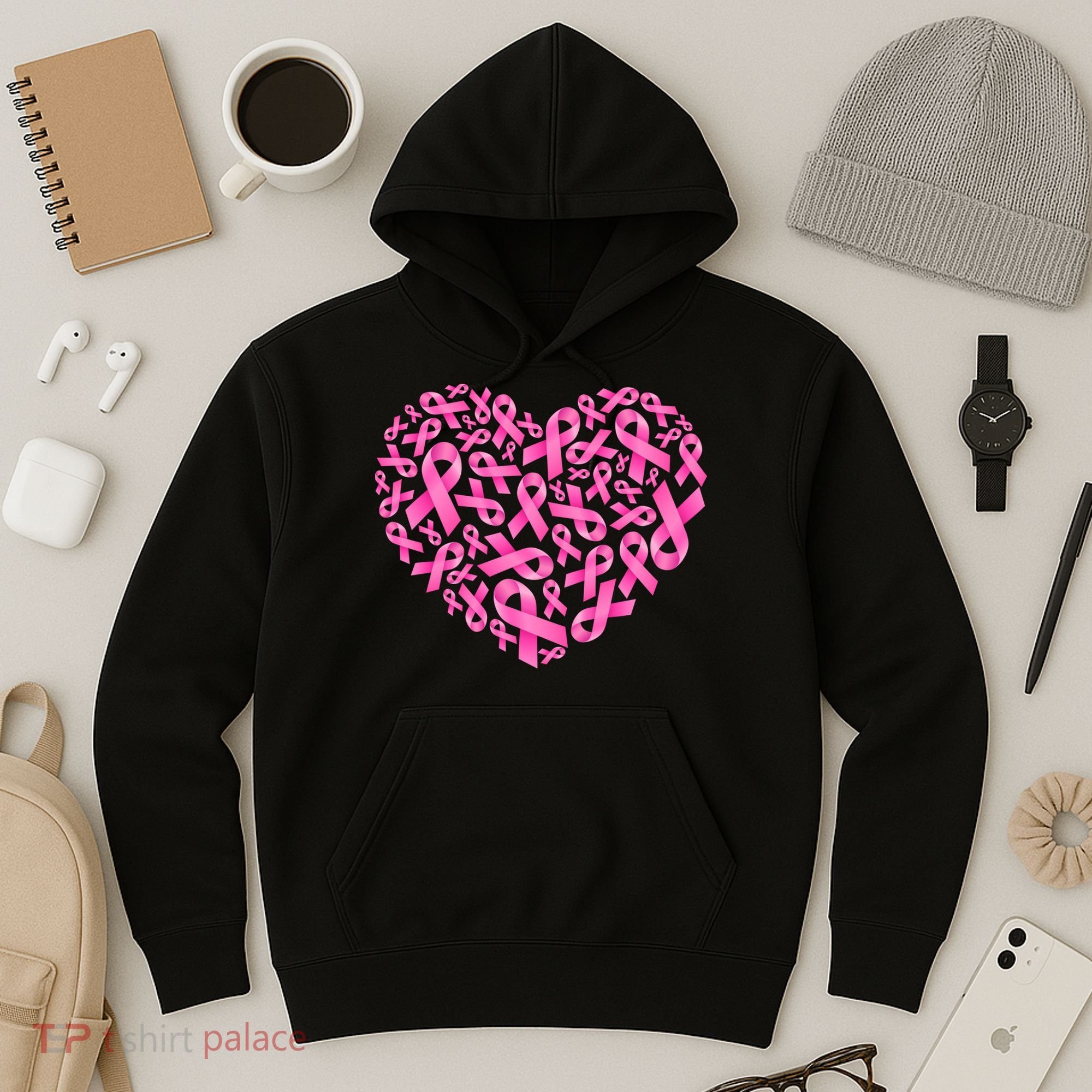 Breast Cancer Pink Ribbon Heart Hoodie